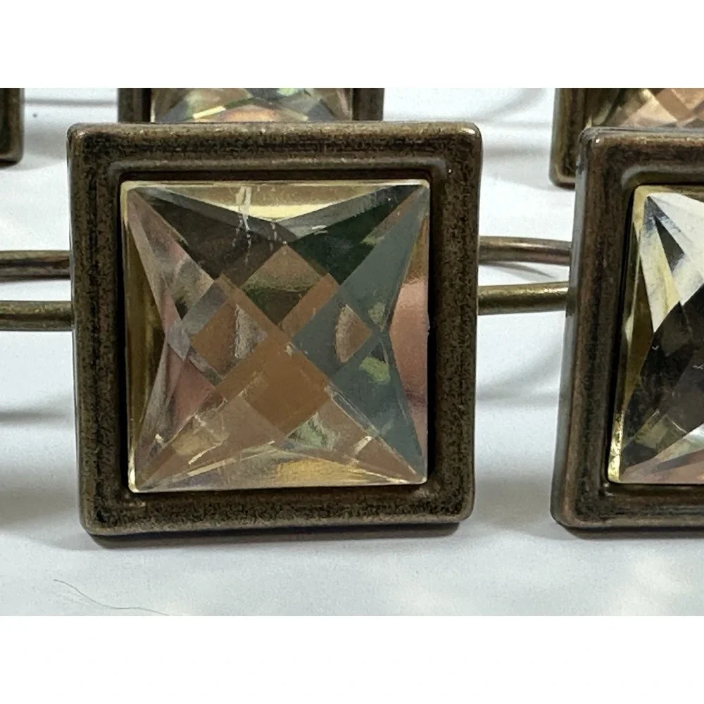 Rhinestone Shower Curtain Hooks Yellow Gold Faceted Square Geometric 12 Pc